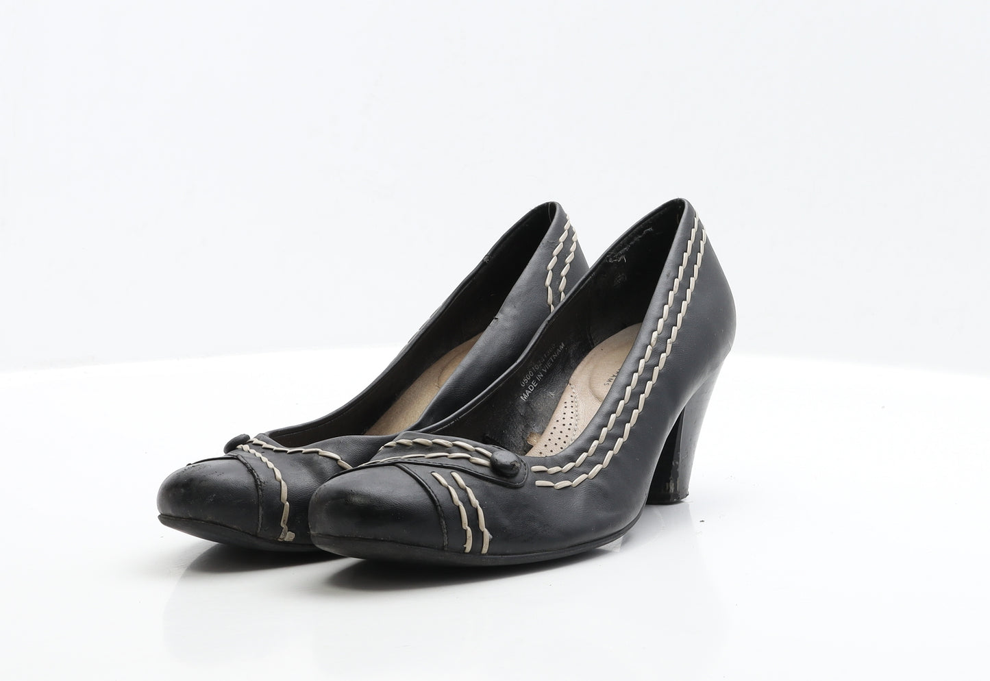 Debenhams Womens Black Leather Court Heel UK 7 EUR 40 - Wide Fit