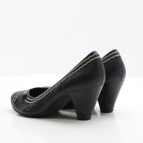Debenhams Womens Black Leather Court Heel UK 7 EUR 40 - Wide Fit