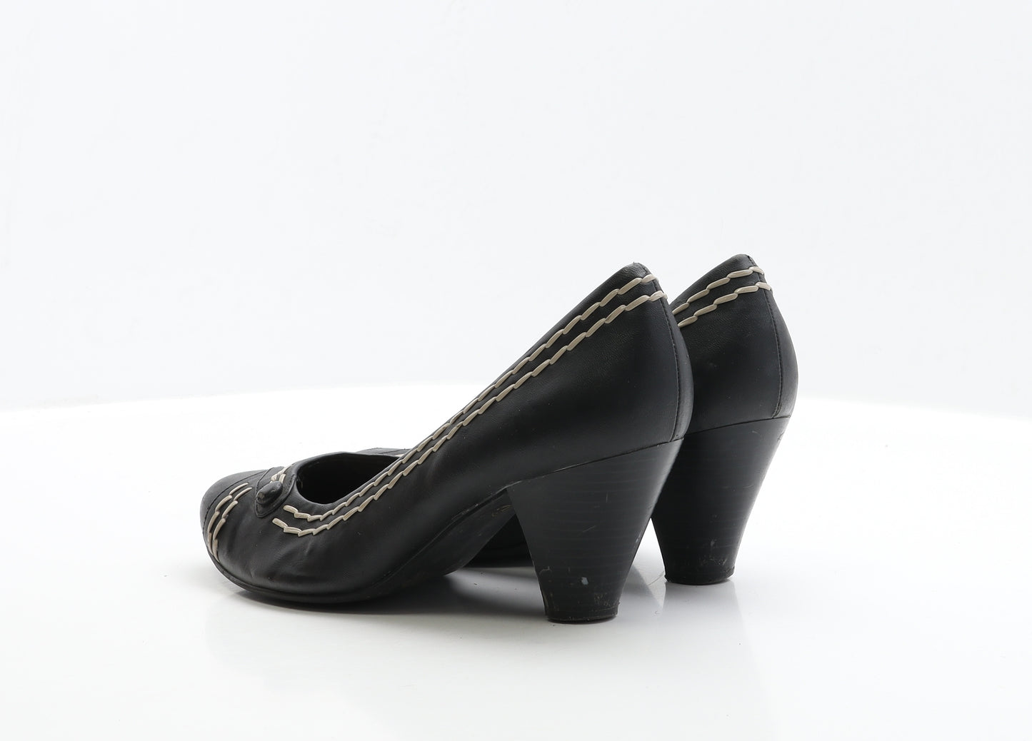 Debenhams Womens Black Leather Court Heel UK 7 EUR 40 - Wide Fit