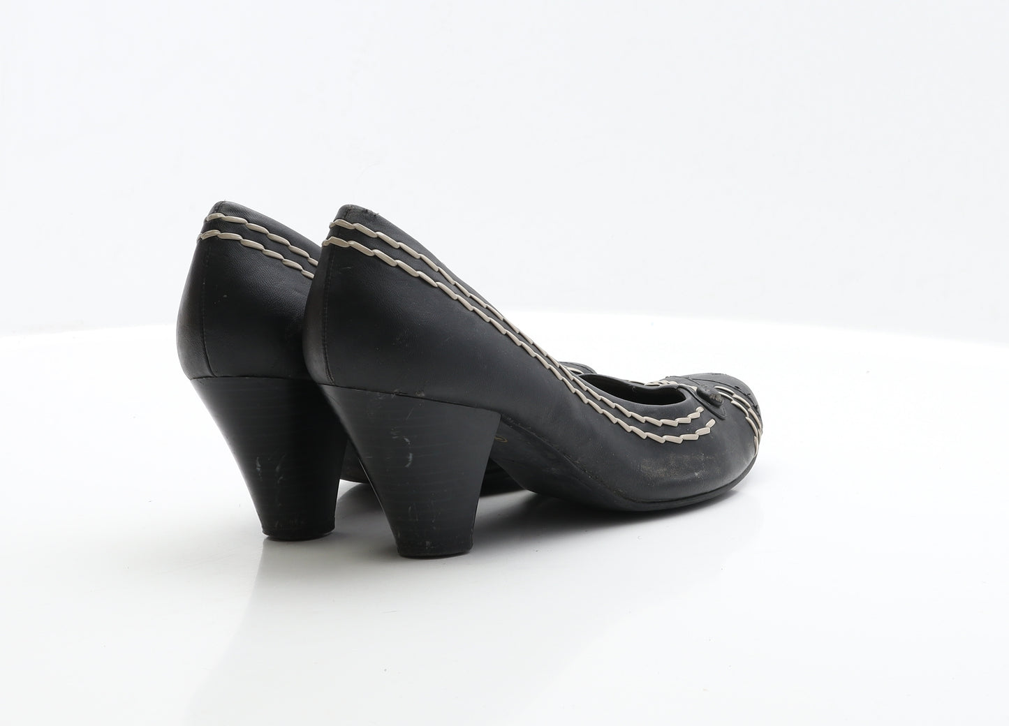 Debenhams Womens Black Leather Court Heel UK 7 EUR 40 - Wide Fit