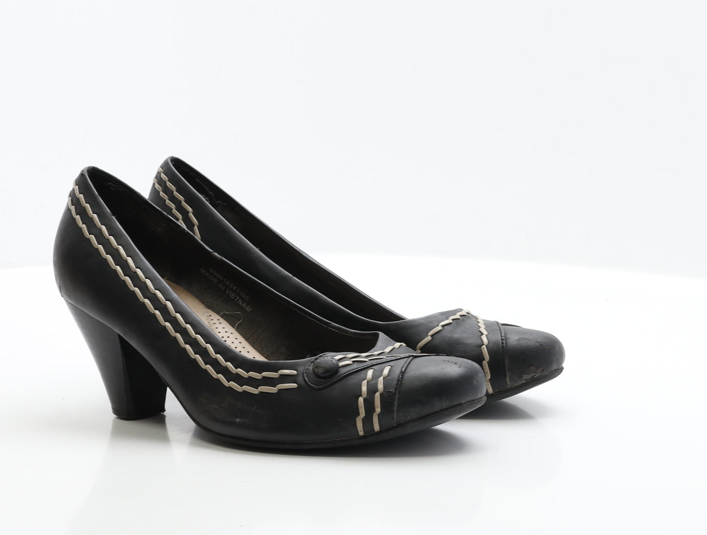 Debenhams Womens Black Leather Court Heel UK 7 EUR 40 - Wide Fit