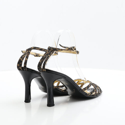 Preworn Womens Black Animal Print Polyester Strappy Heel UK 6 EUR 39