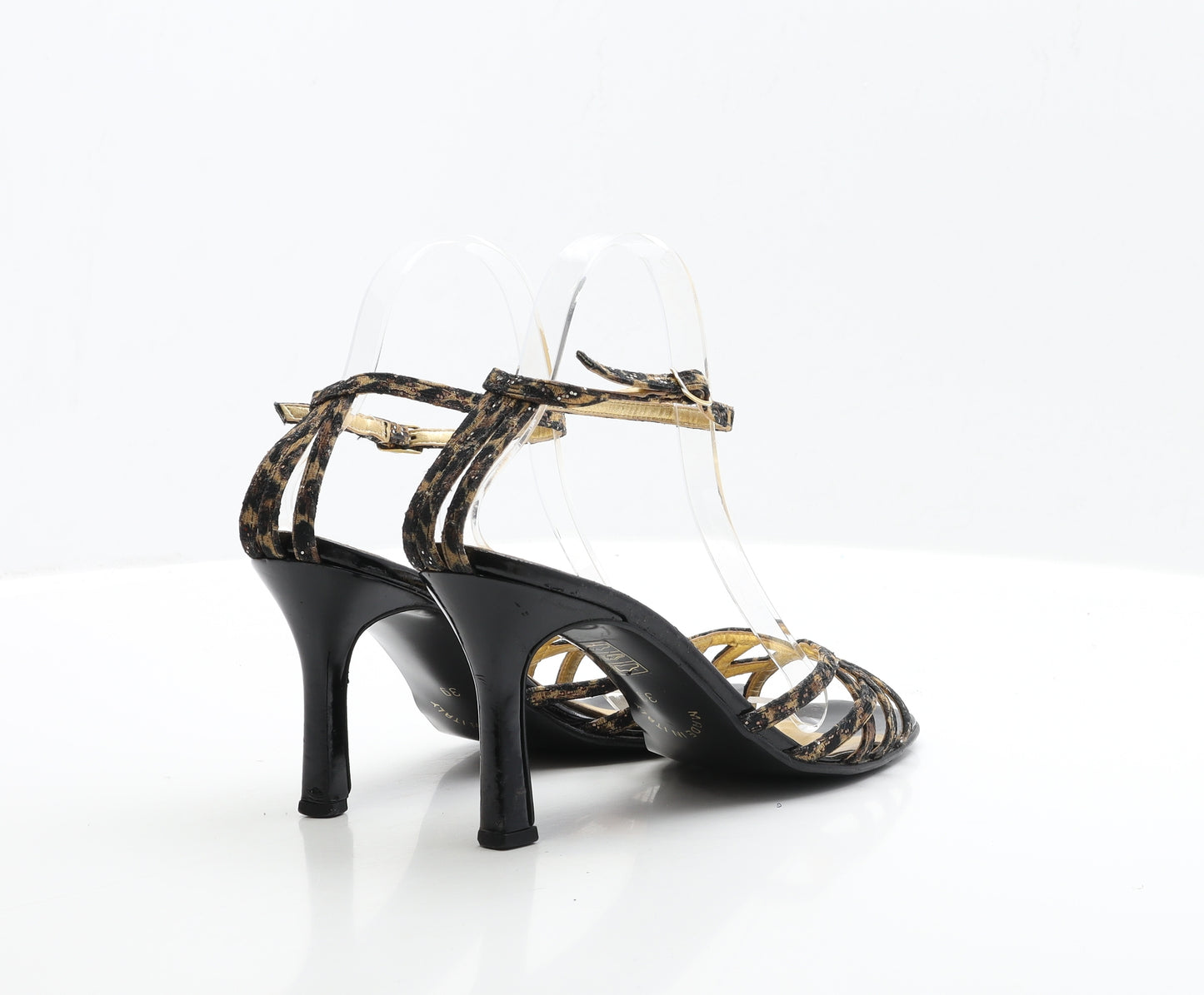 Preworn Womens Black Animal Print Polyester Strappy Heel UK 6 EUR 39