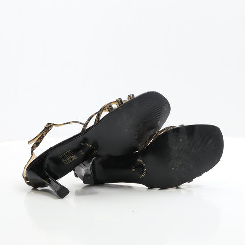 Preworn Womens Black Animal Print Polyester Strappy Heel UK 6 EUR 39