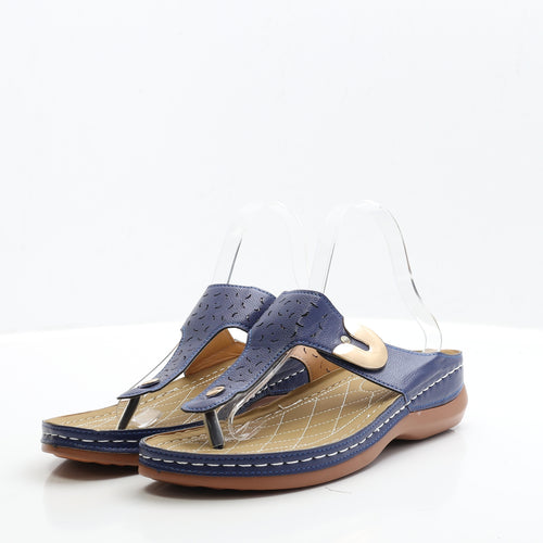 Preworn Womens Blue Faux Leather Thong Sandal UK 9 EUR 43