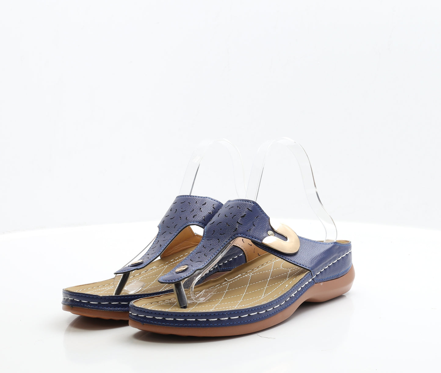 Preworn Womens Blue Faux Leather Thong Sandal UK 9 EUR 43