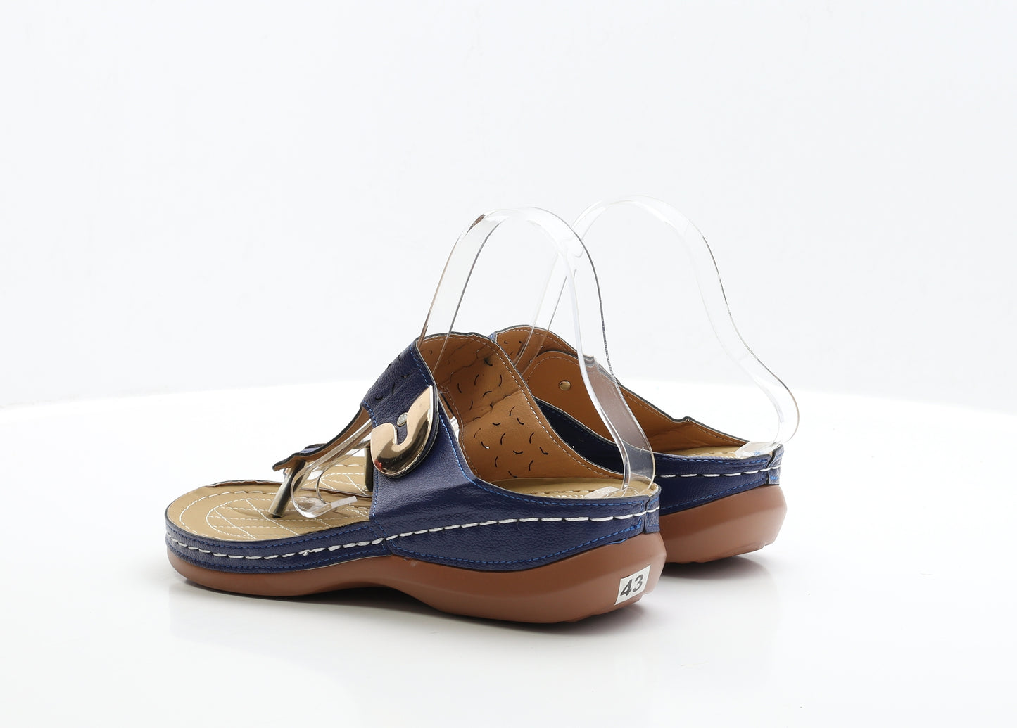 Preworn Womens Blue Faux Leather Thong Sandal UK 9 EUR 43