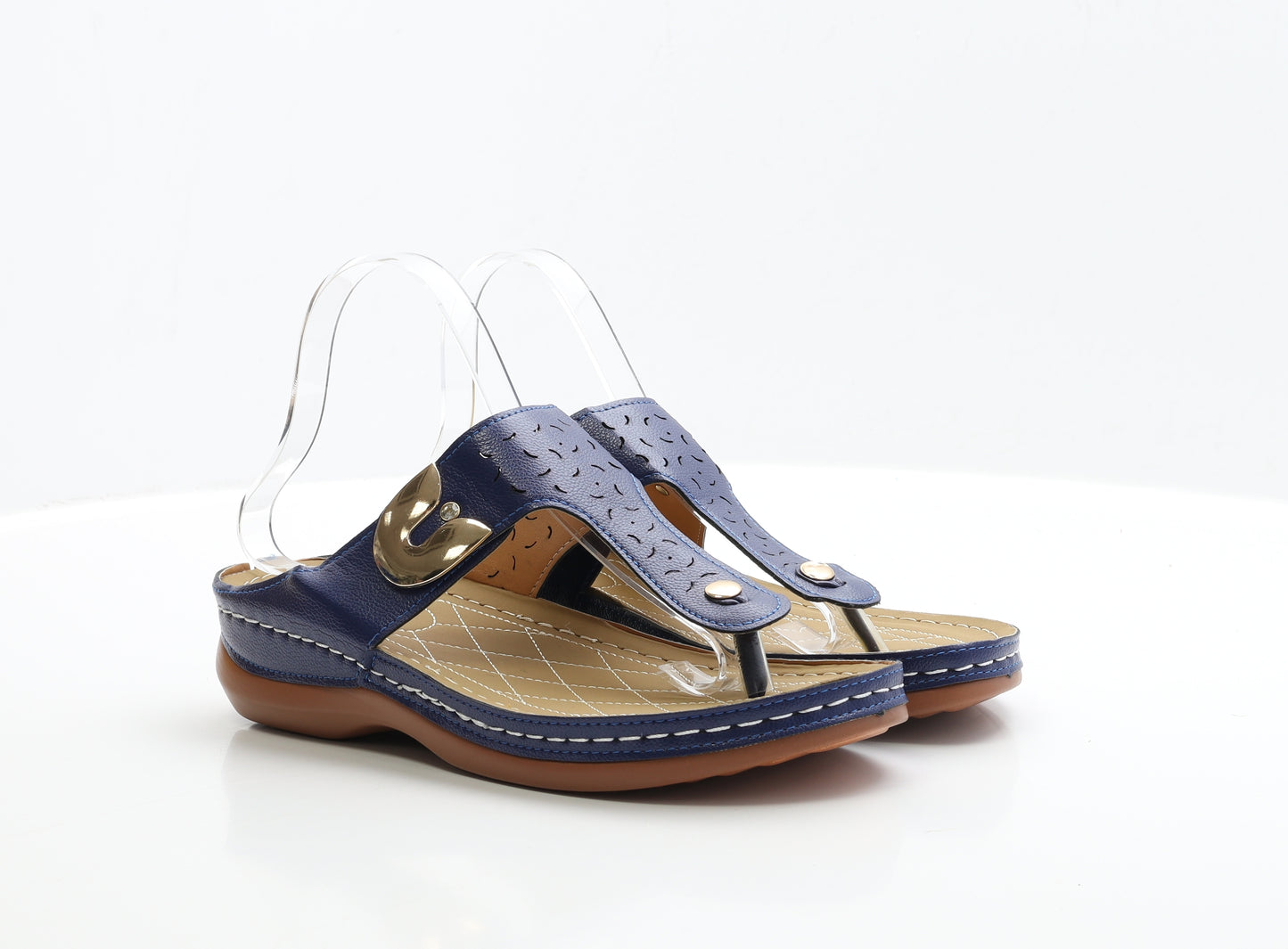 Preworn Womens Blue Faux Leather Thong Sandal UK 9 EUR 43