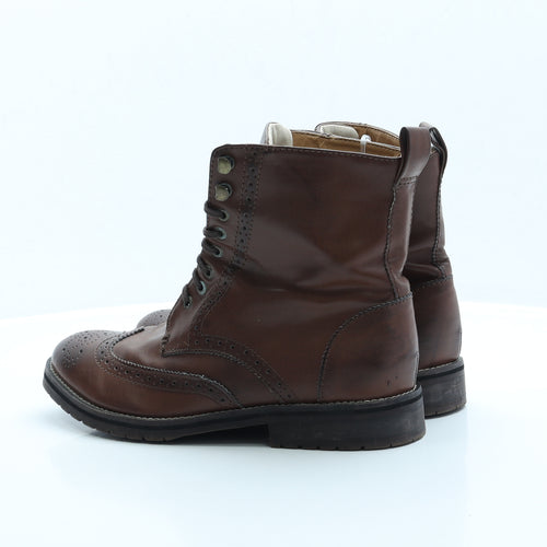 H&M Mens Brown Faux Leather Combat Boot UK 8.5