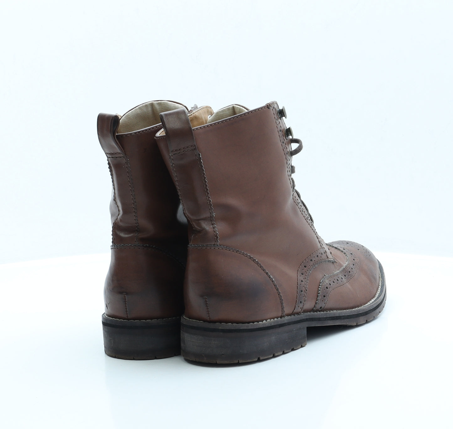 H&M Mens Brown Faux Leather Combat Boot UK 8.5