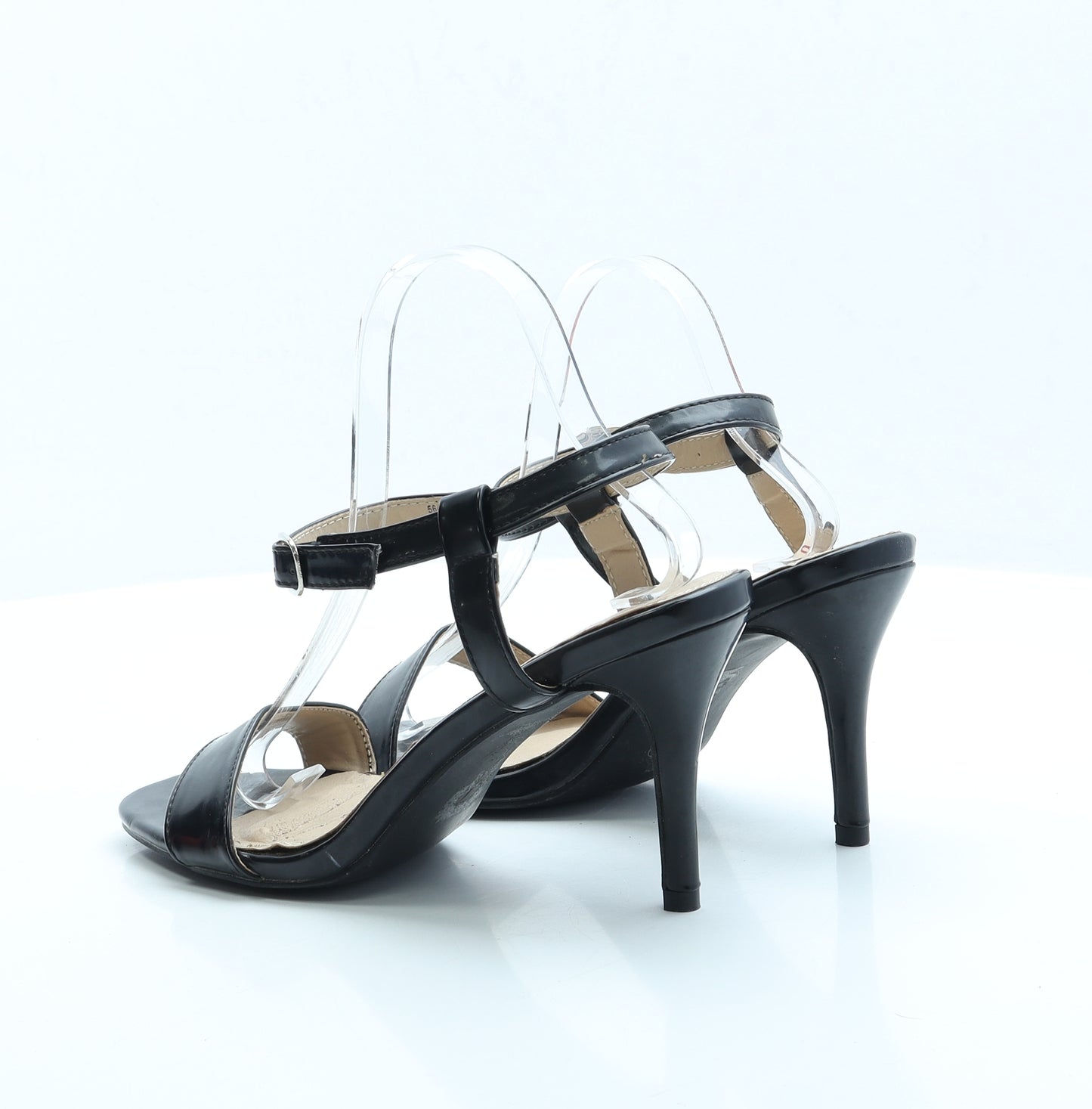 Yours Womens Black Faux Leather Strappy Heel UK 7 EUR 40