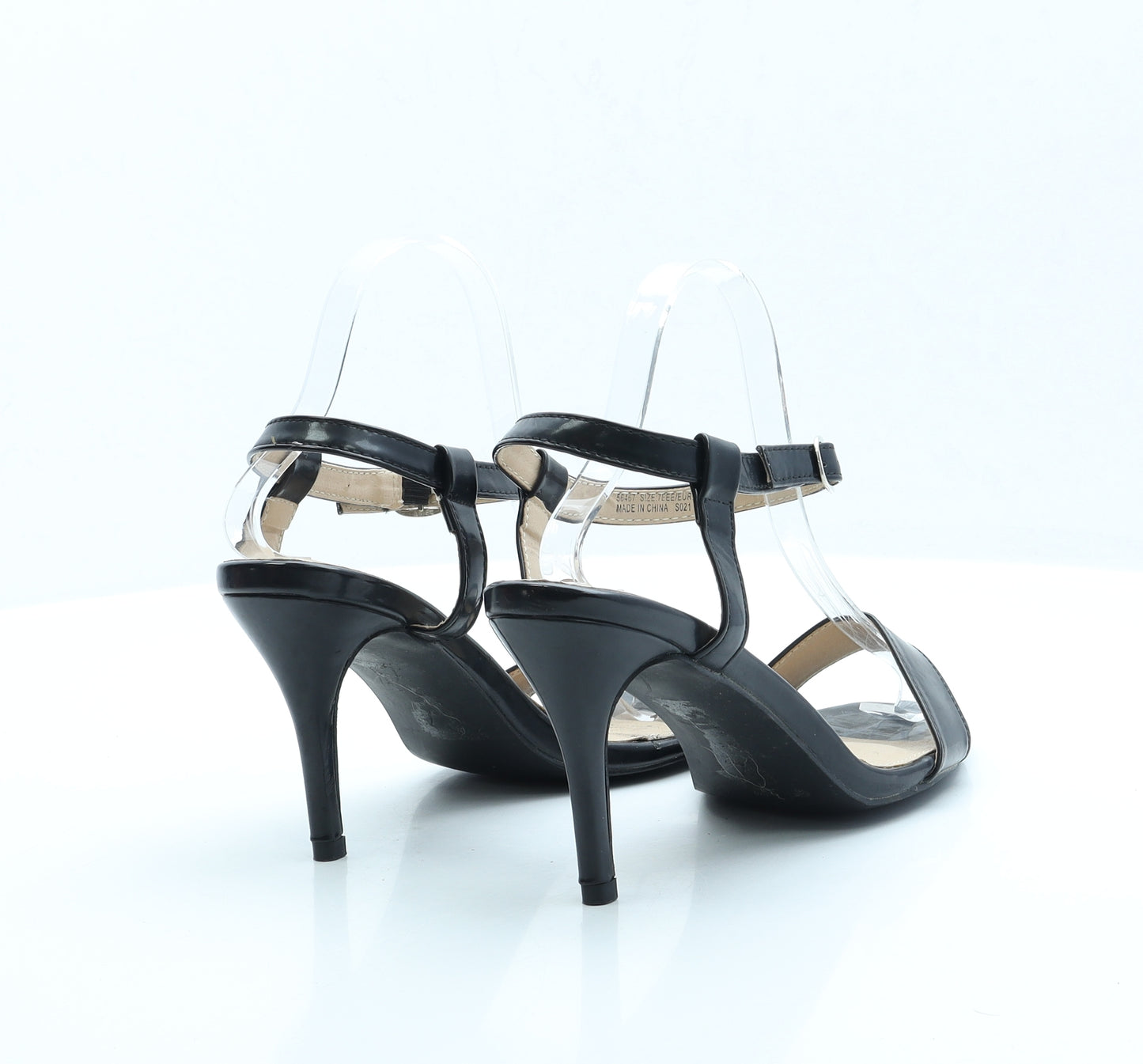 Yours Womens Black Faux Leather Strappy Heel UK 7 EUR 40