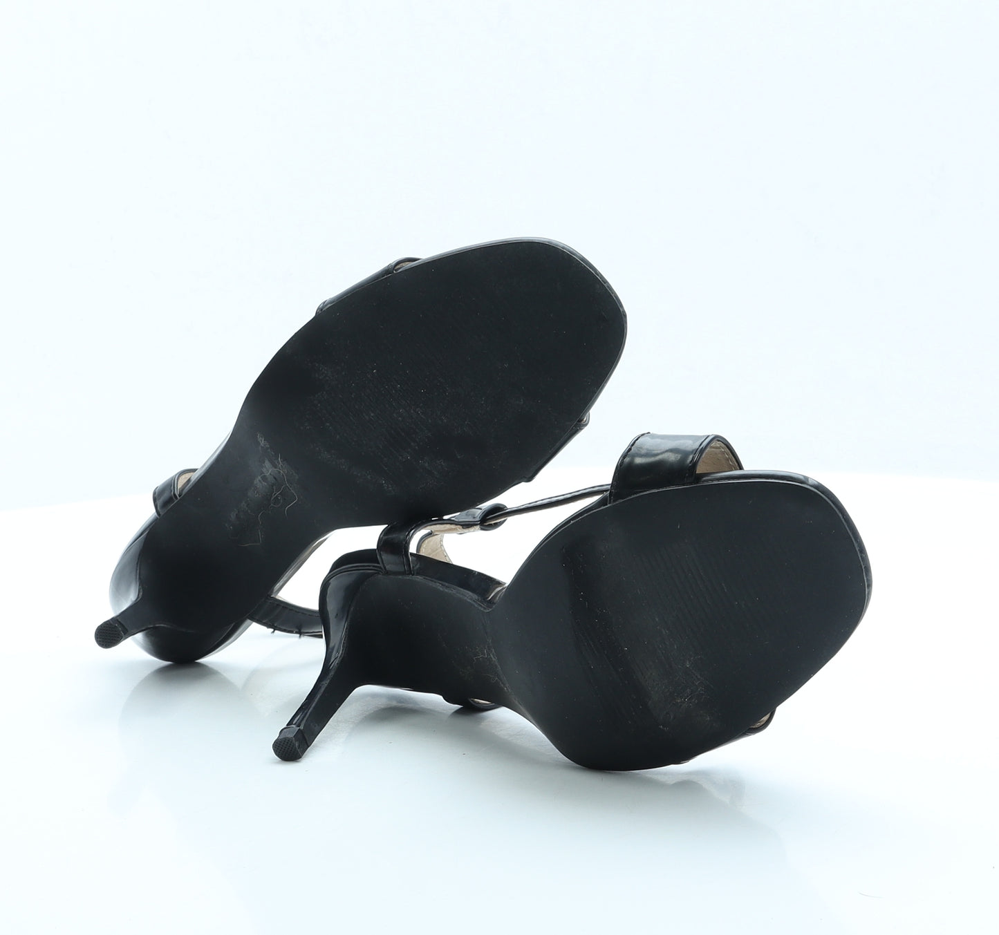 Yours Womens Black Faux Leather Strappy Heel UK 7 EUR 40