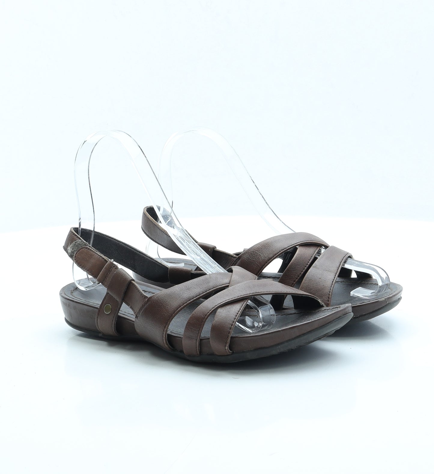 FootGlove Womens Brown Faux Leather Strappy Sandal UK 4.5