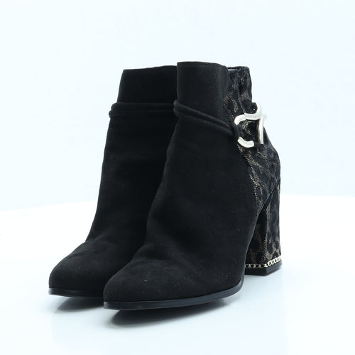 Moda in Pelle Womens Black Animal Print Faux Suede Bootie Boot UK 6 EUR 39