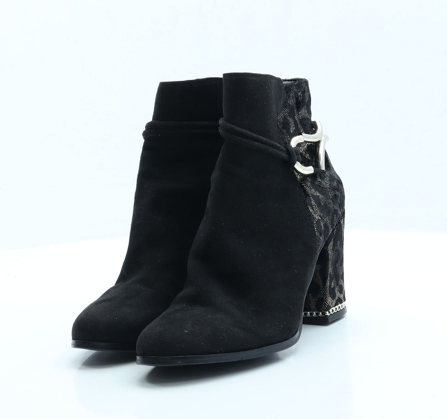 Moda in Pelle Womens Black Animal Print Faux Suede Bootie Boot UK 6 EUR 39