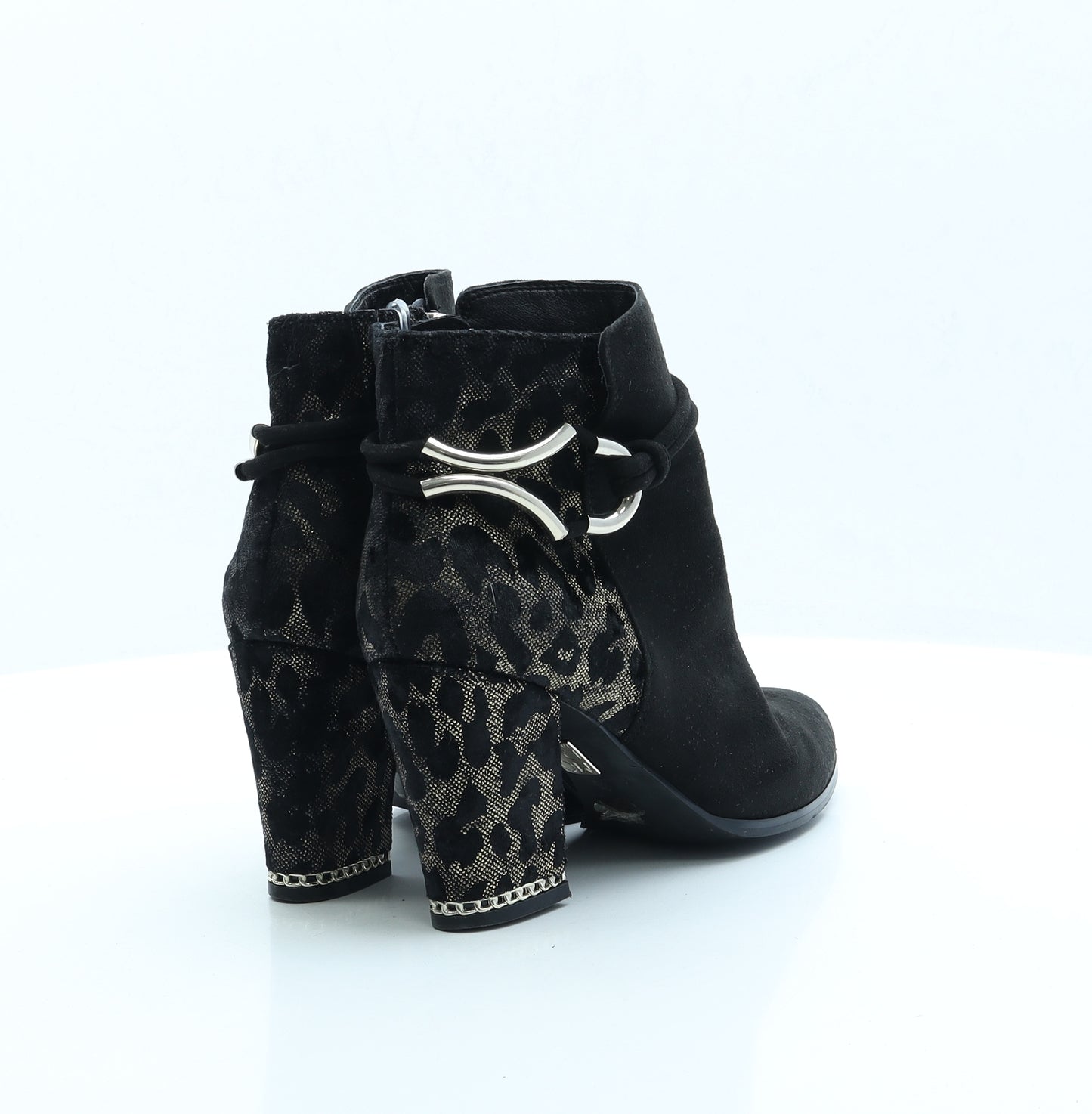 Moda in Pelle Womens Black Animal Print Faux Suede Bootie Boot UK 6 EUR 39