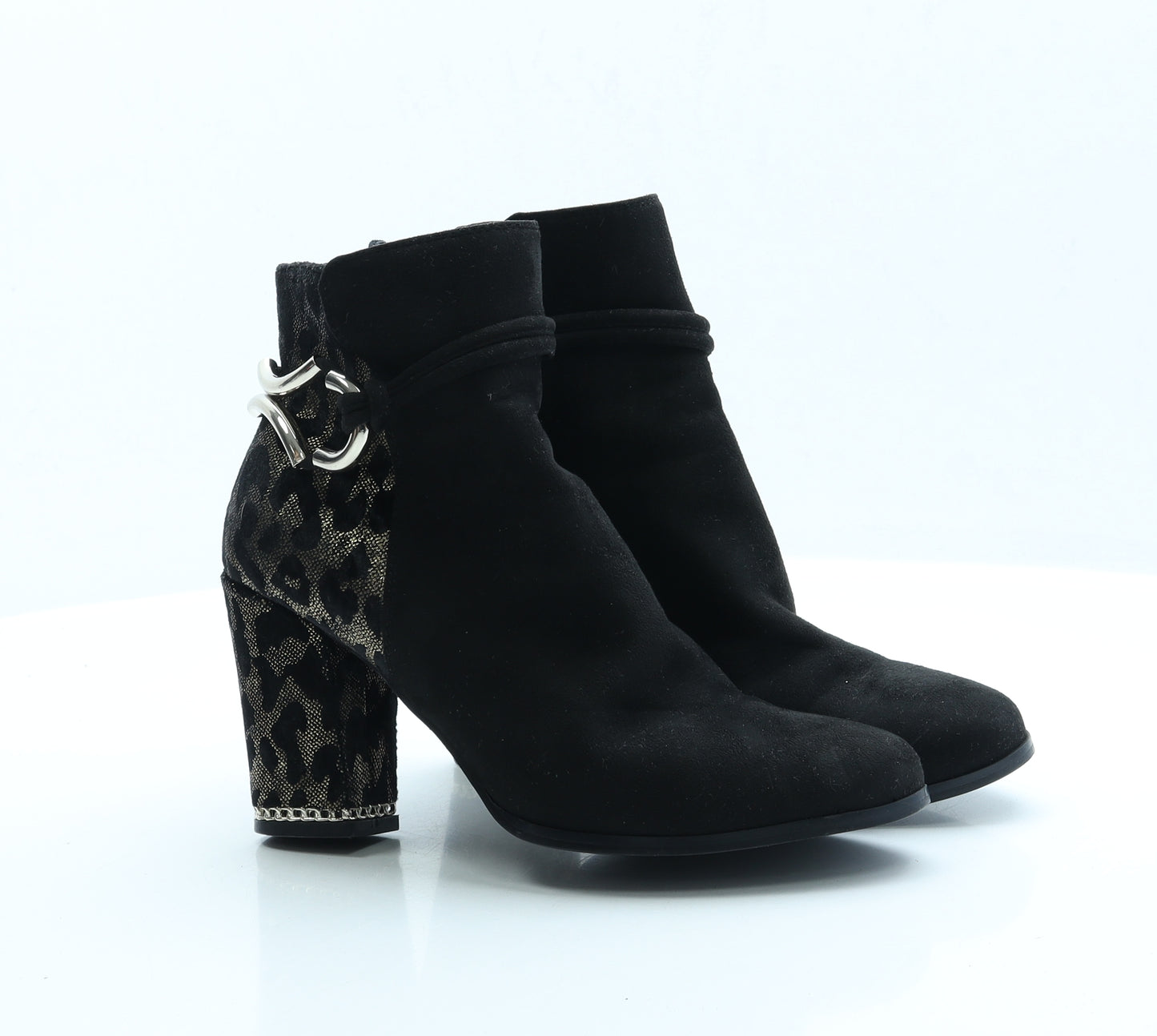 Moda in Pelle Womens Black Animal Print Faux Suede Bootie Boot UK 6 EUR 39