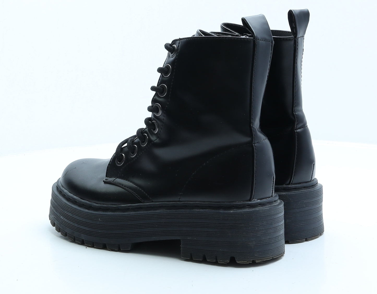 Primark Womens Black Faux Leather Combat Boot UK 3 EUR 36