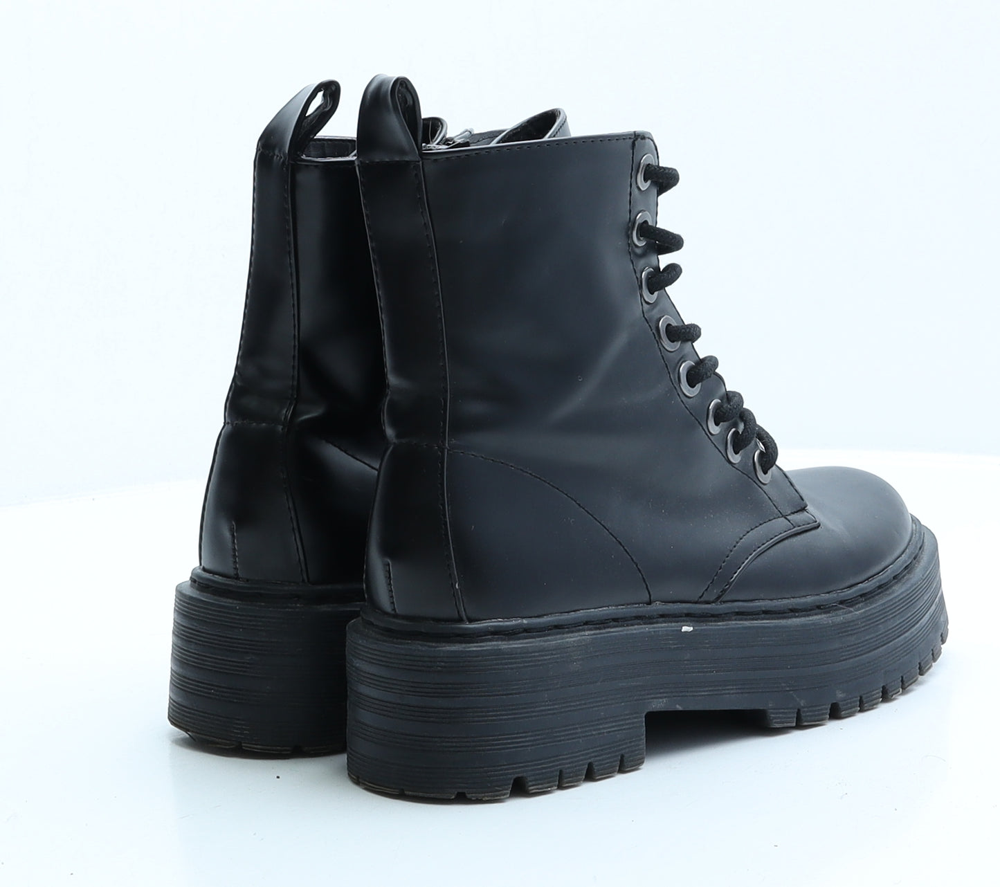 Primark Womens Black Faux Leather Combat Boot UK 3 EUR 36