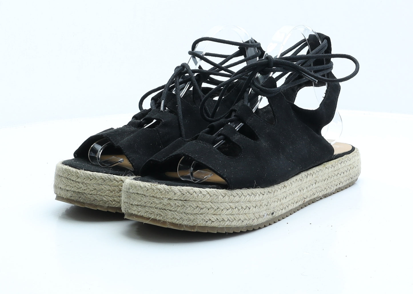 Preworn Womens Black Faux Suede Strappy Sandal UK 8 EUR 42