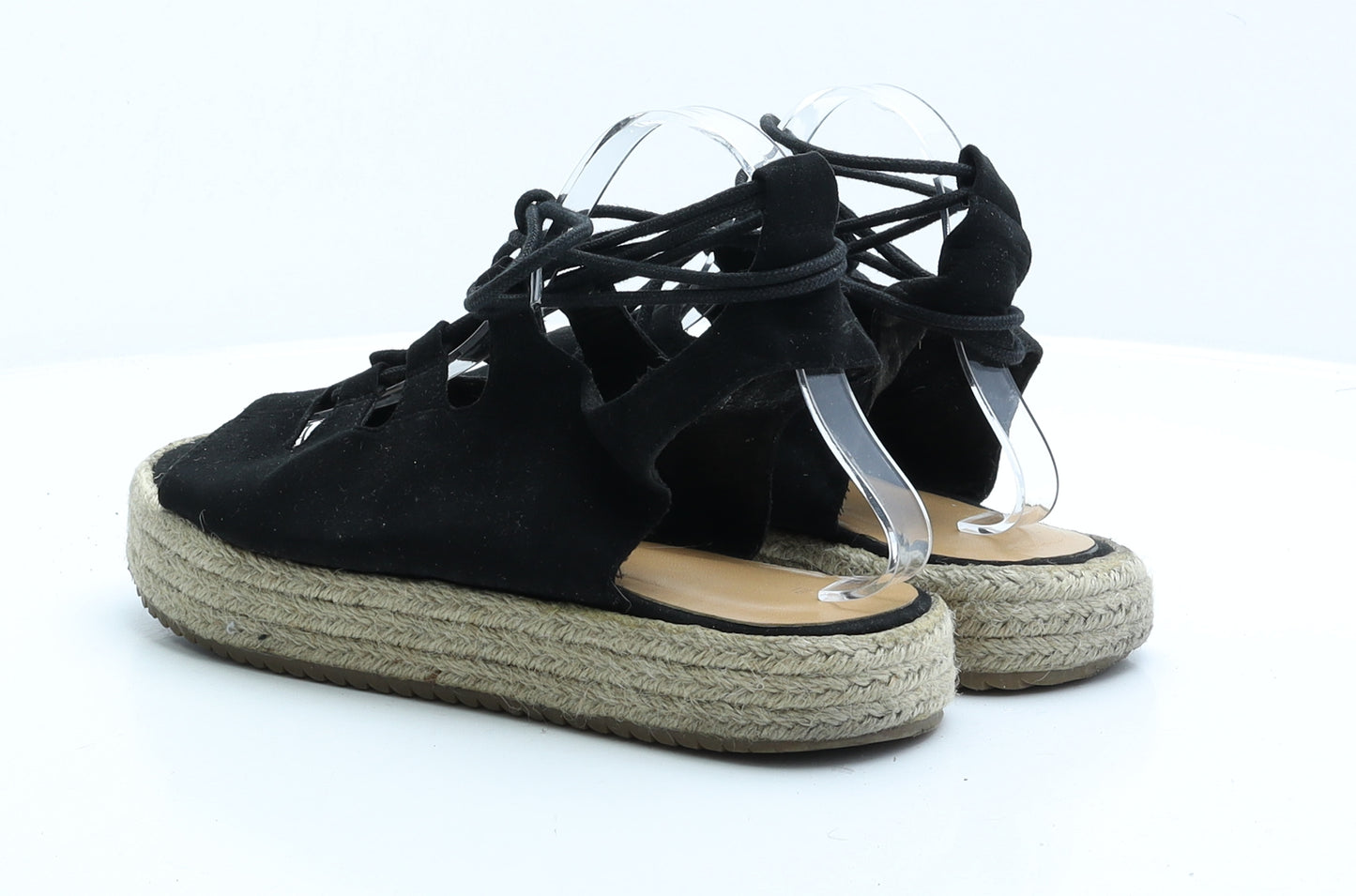 Preworn Womens Black Faux Suede Strappy Sandal UK 8 EUR 42