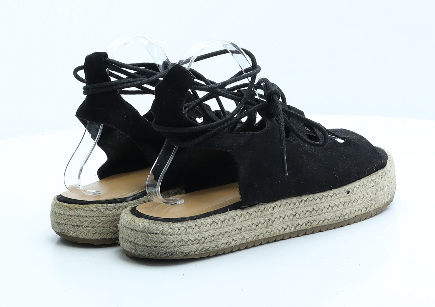 Preworn Womens Black Faux Suede Strappy Sandal UK 8 EUR 42