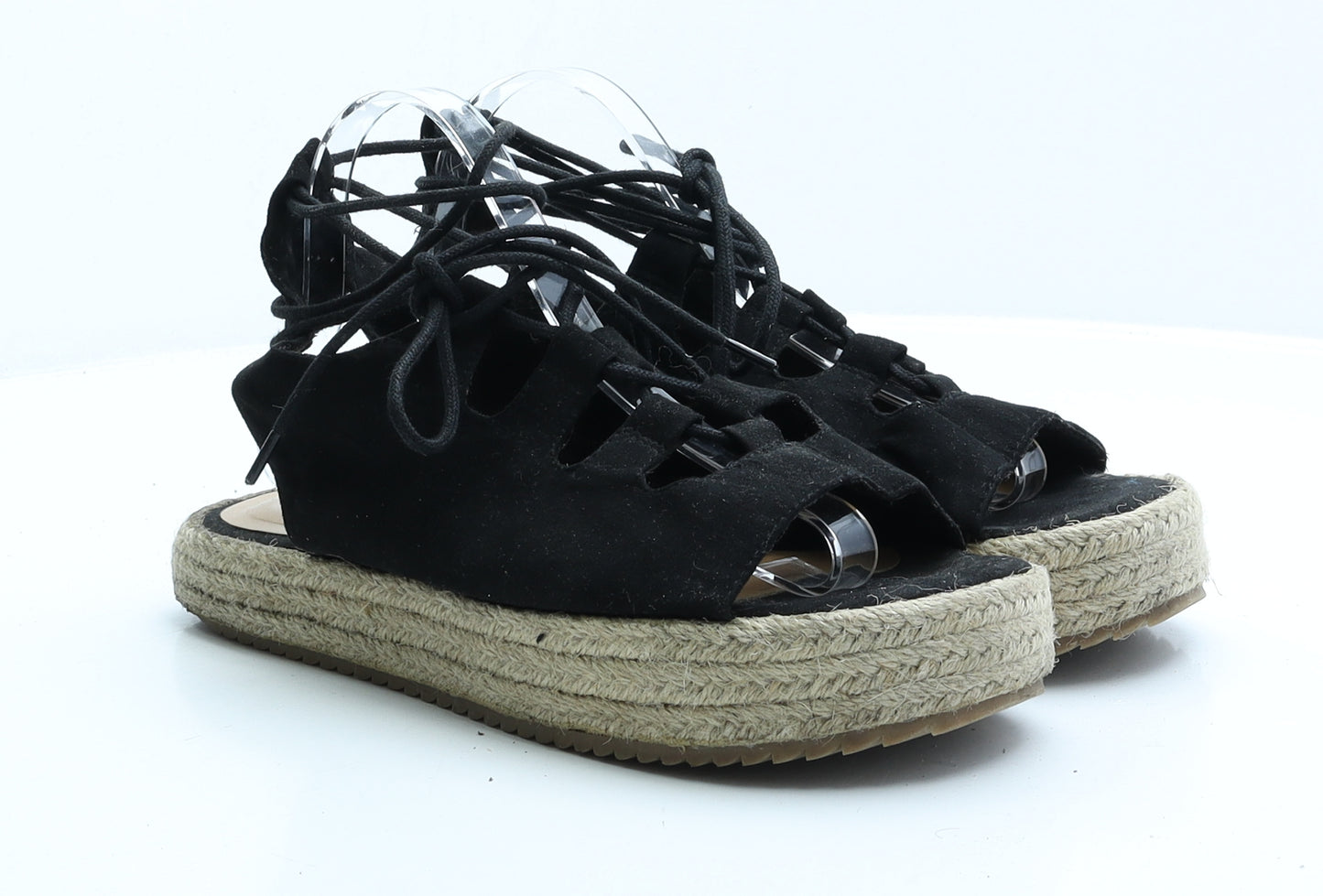 Preworn Womens Black Faux Suede Strappy Sandal UK 8 EUR 42