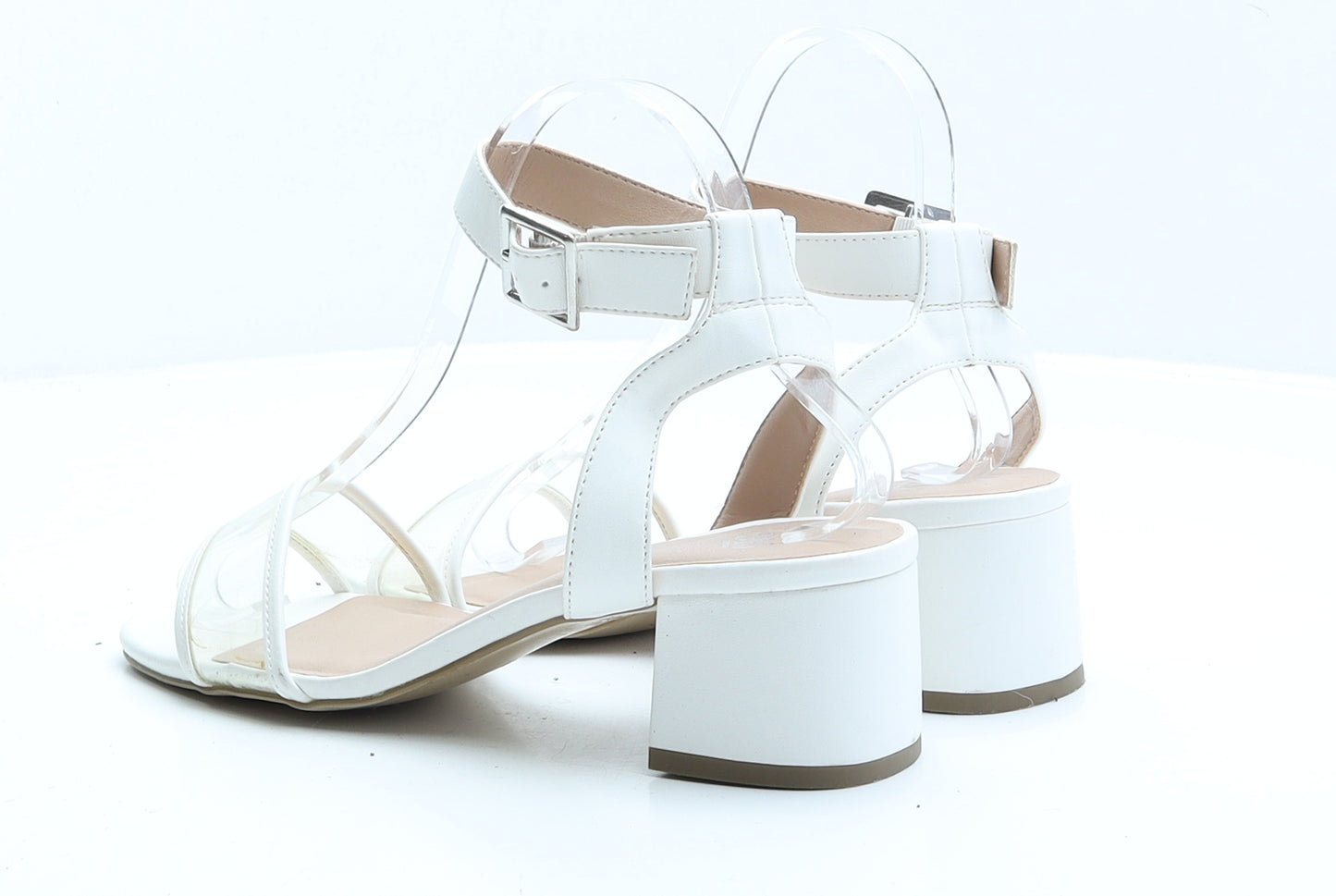 New Look Womens White Faux Leather Strappy Heel UK 5 EUR 38