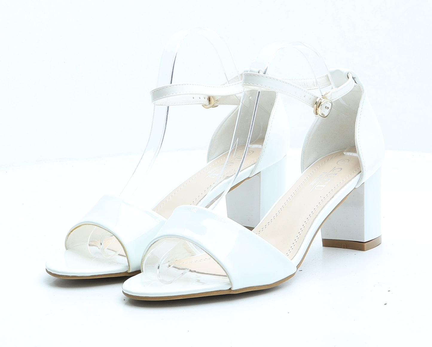 Cucu Womens White Patent Leather Strappy Heel UK 8 EUR 41