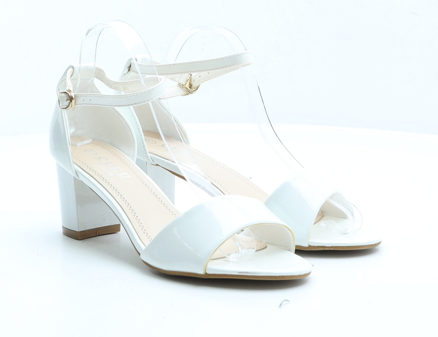 Cucu Womens White Patent Leather Strappy Heel UK 8 EUR 41