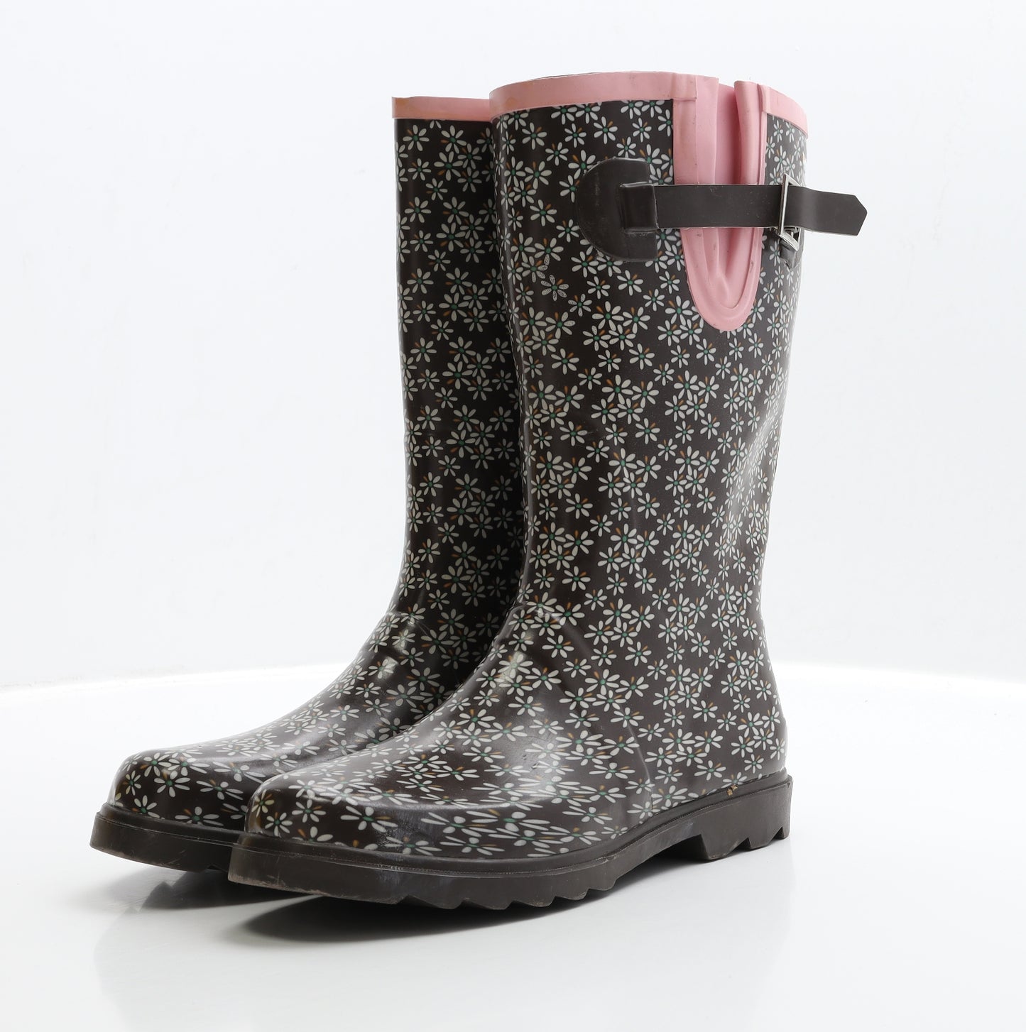 Preworn Womens Brown Floral Rubber Wellies Boot UK 6