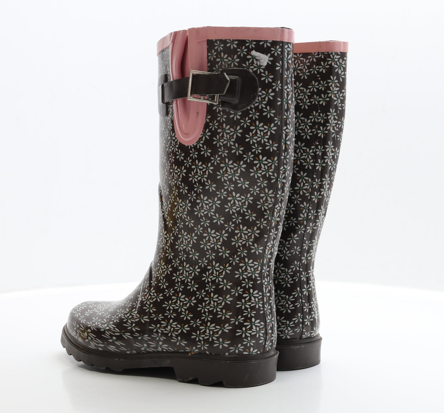Preworn Womens Brown Floral Rubber Wellies Boot UK 6