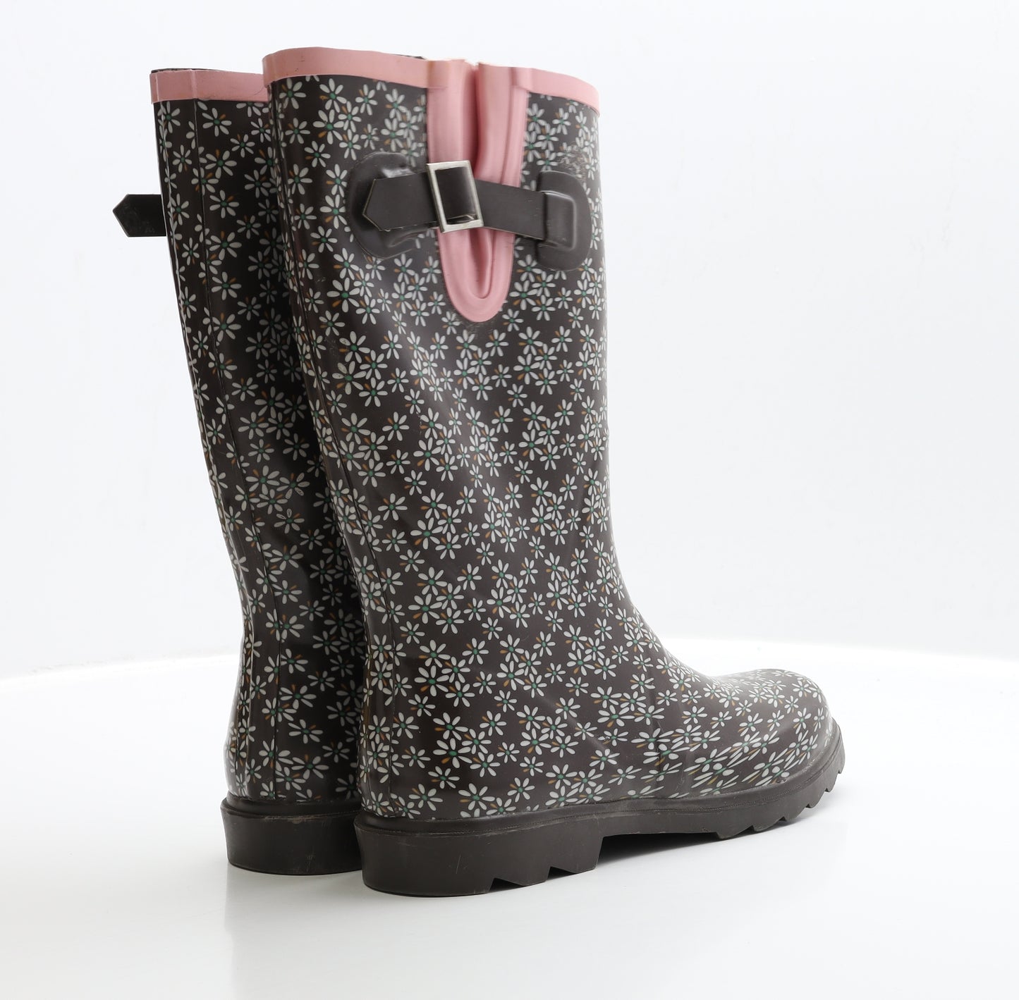 Preworn Womens Brown Floral Rubber Wellies Boot UK 6