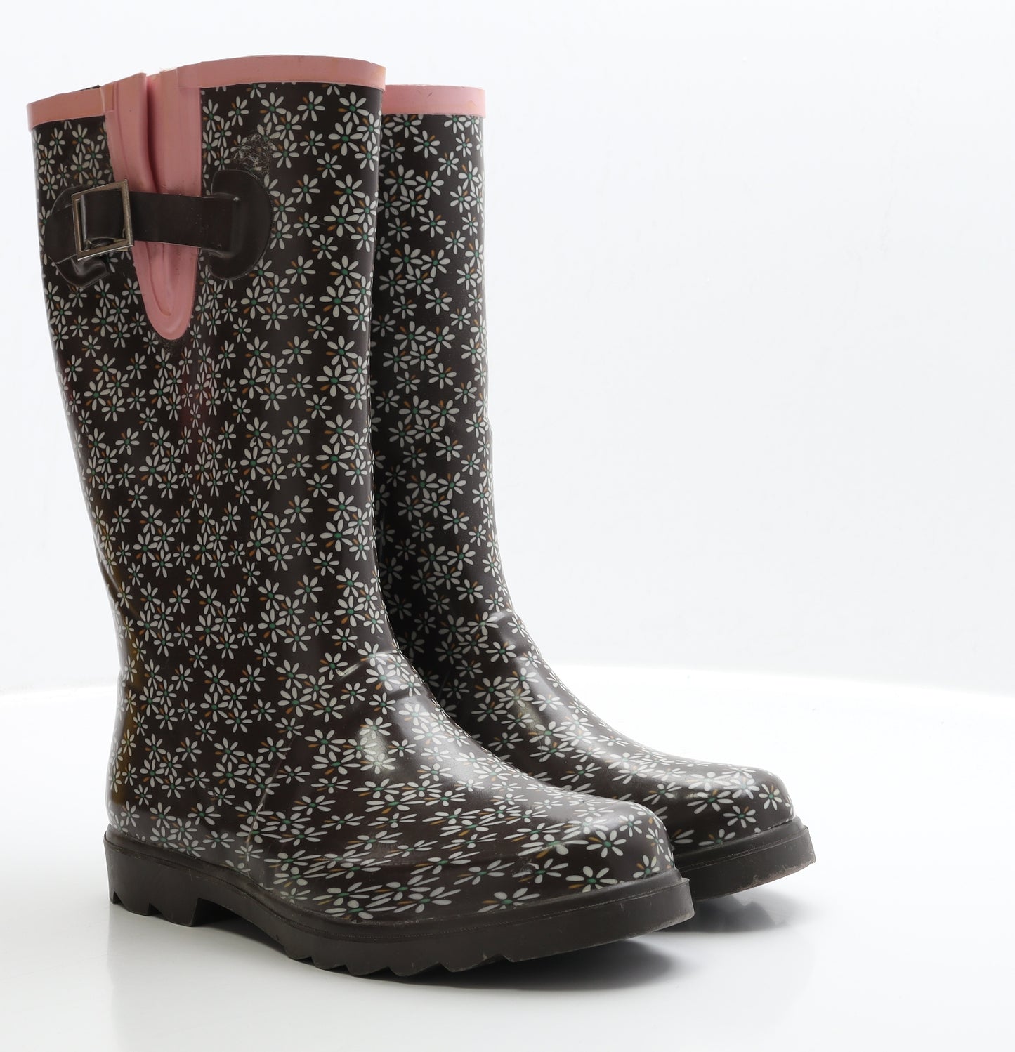 Preworn Womens Brown Floral Rubber Wellies Boot UK 6