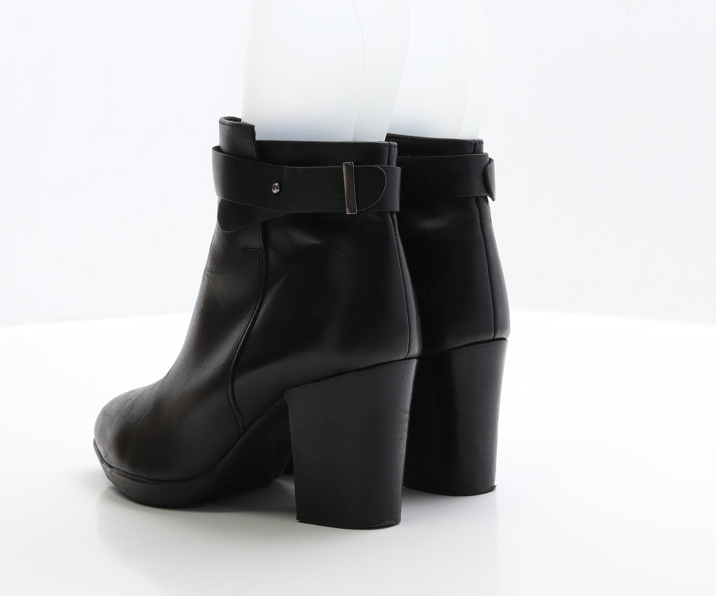 F&F Womens Black Leather Bootie Boot UK 4 EUR 37