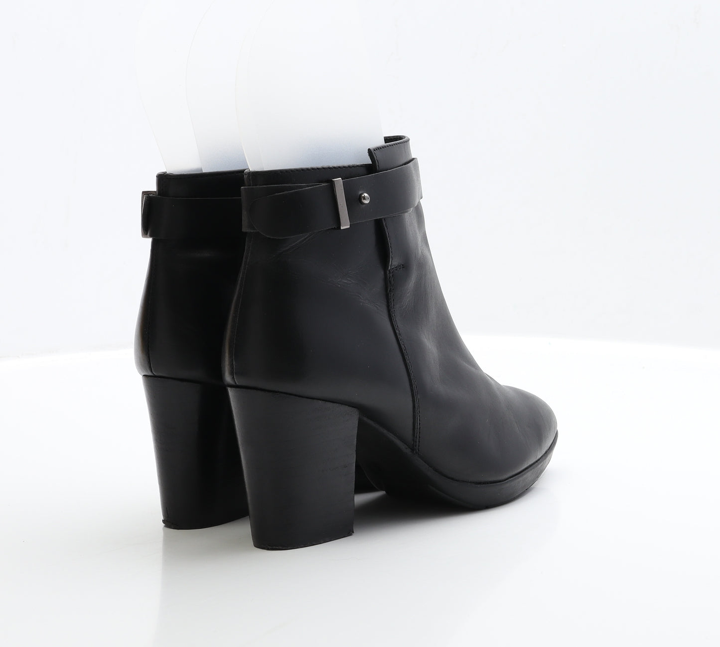 F&F Womens Black Leather Bootie Boot UK 4 EUR 37
