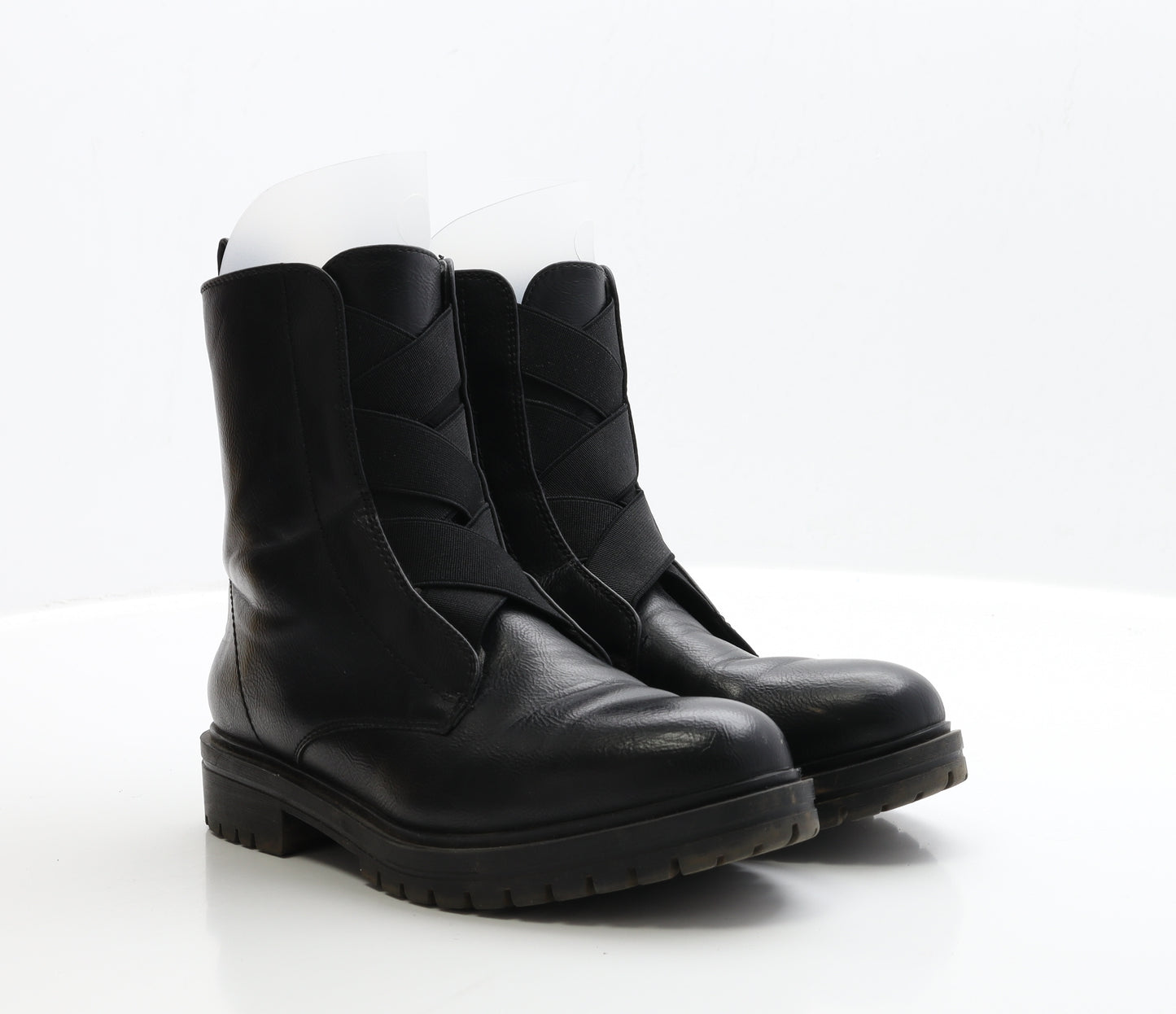 Super mode Womens Black Faux Leather Biker Boot UK 6 EUR 39