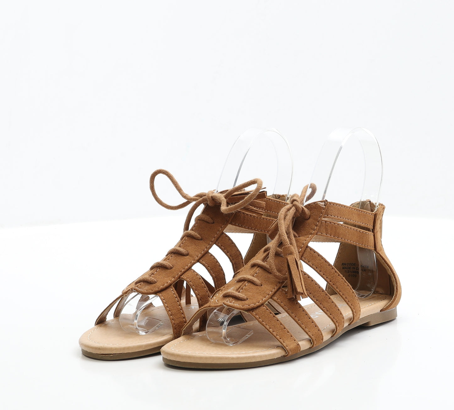 Primark Girls Brown Faux Suede Gladiator Sandal UK 1 EUR 32 - Lace up