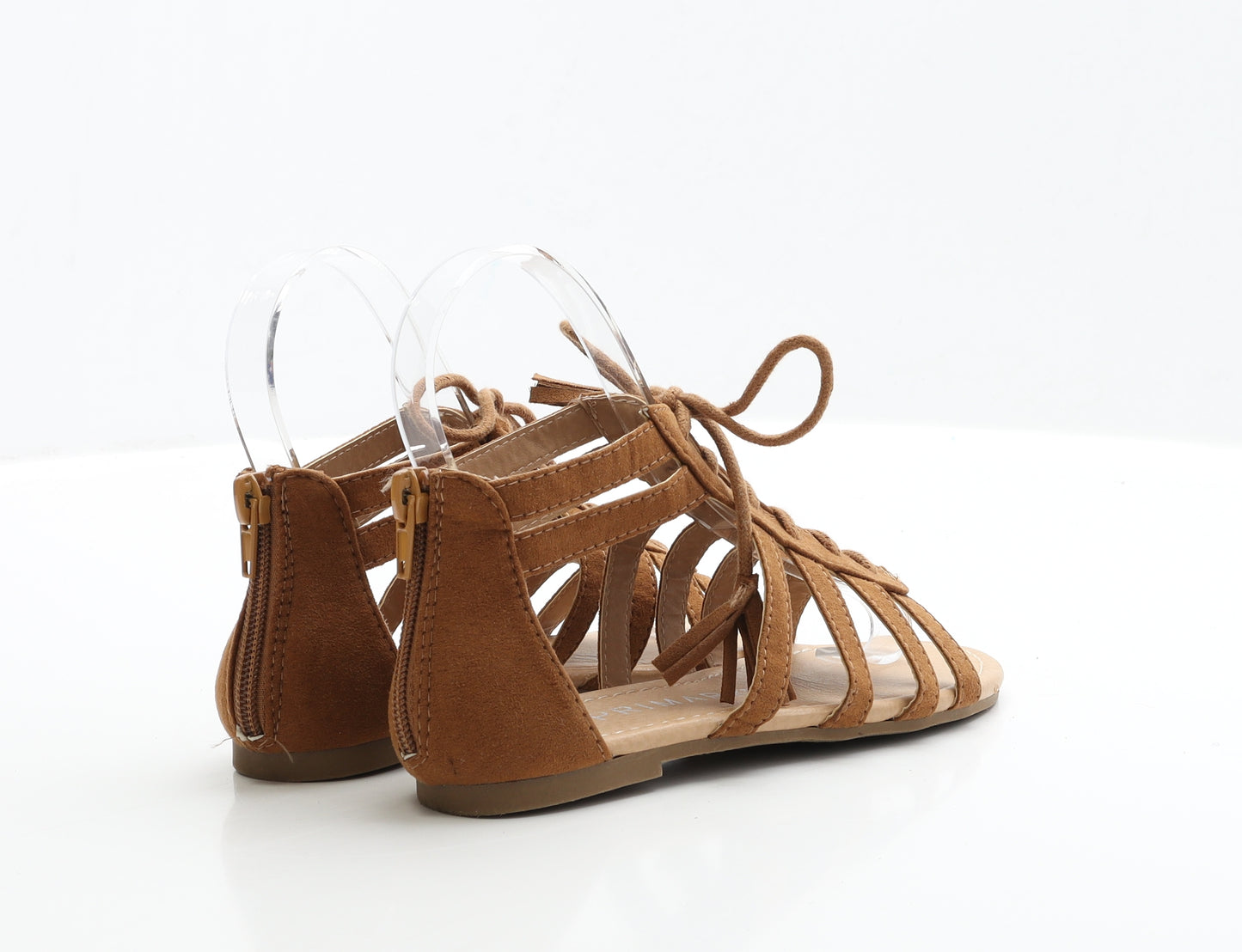 Primark Girls Brown Faux Suede Gladiator Sandal UK 1 EUR 32 - Lace up