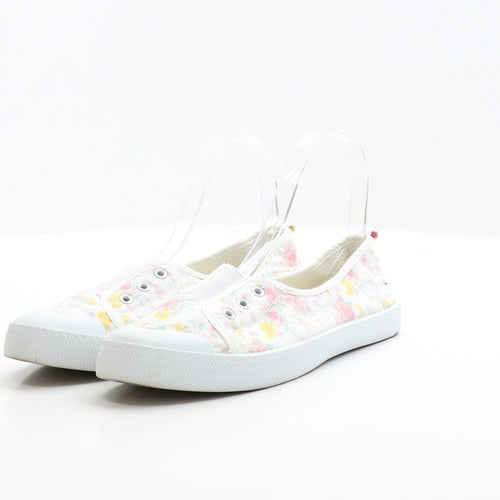 F&F Womens White Floral Fabric Slip On Flat UK 5 EUR 38