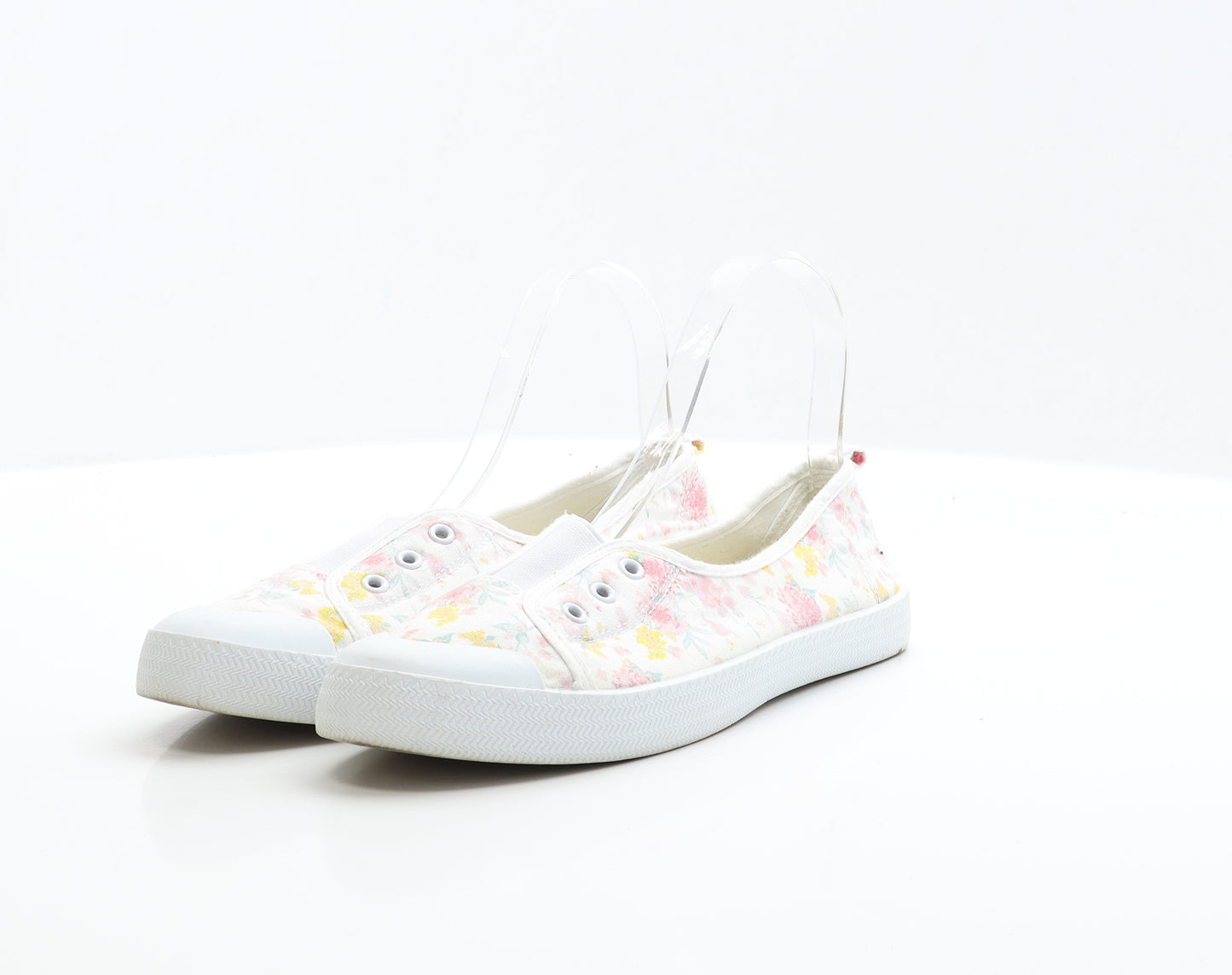 F&F Womens White Floral Fabric Slip On Flat UK 5 EUR 38