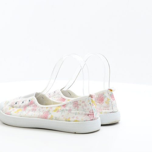 F&F Womens White Floral Fabric Slip On Flat UK 5 EUR 38