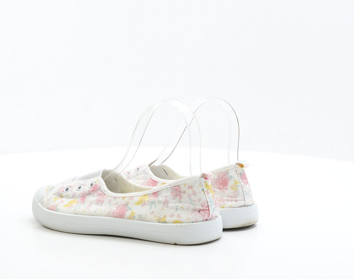 F&F Womens White Floral Fabric Slip On Flat UK 5 EUR 38