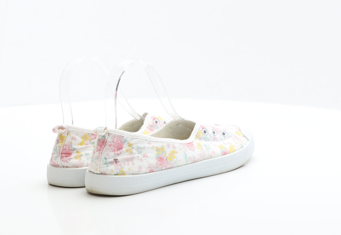 F&F Womens White Floral Fabric Slip On Flat UK 5 EUR 38