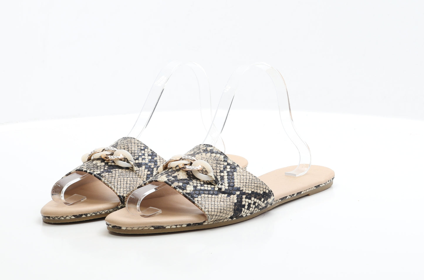 Primark Womens Brown Animal Print Polyester Slip On Flat UK 7 EUR 40 - Wide Fit