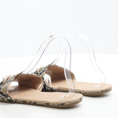 Primark Womens Brown Animal Print Polyester Slip On Flat UK 7 EUR 40 - Wide Fit