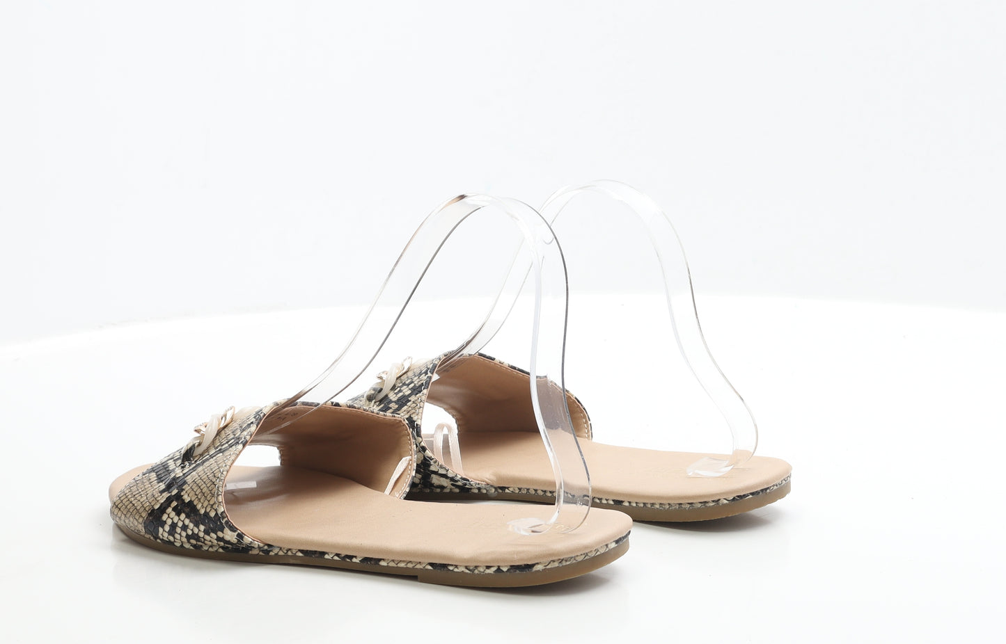 Primark Womens Brown Animal Print Polyester Slip On Flat UK 7 EUR 40 - Wide Fit