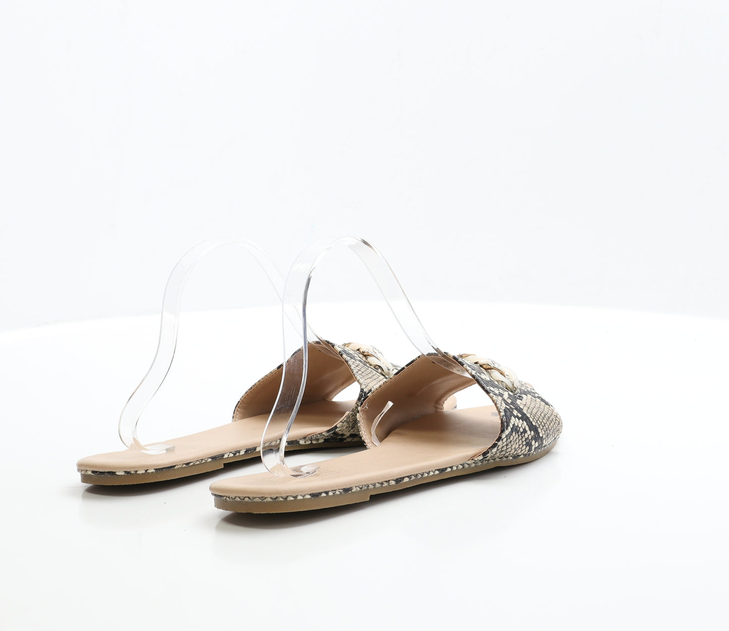 Primark Womens Brown Animal Print Polyester Slip On Flat UK 7 EUR 40 - Wide Fit