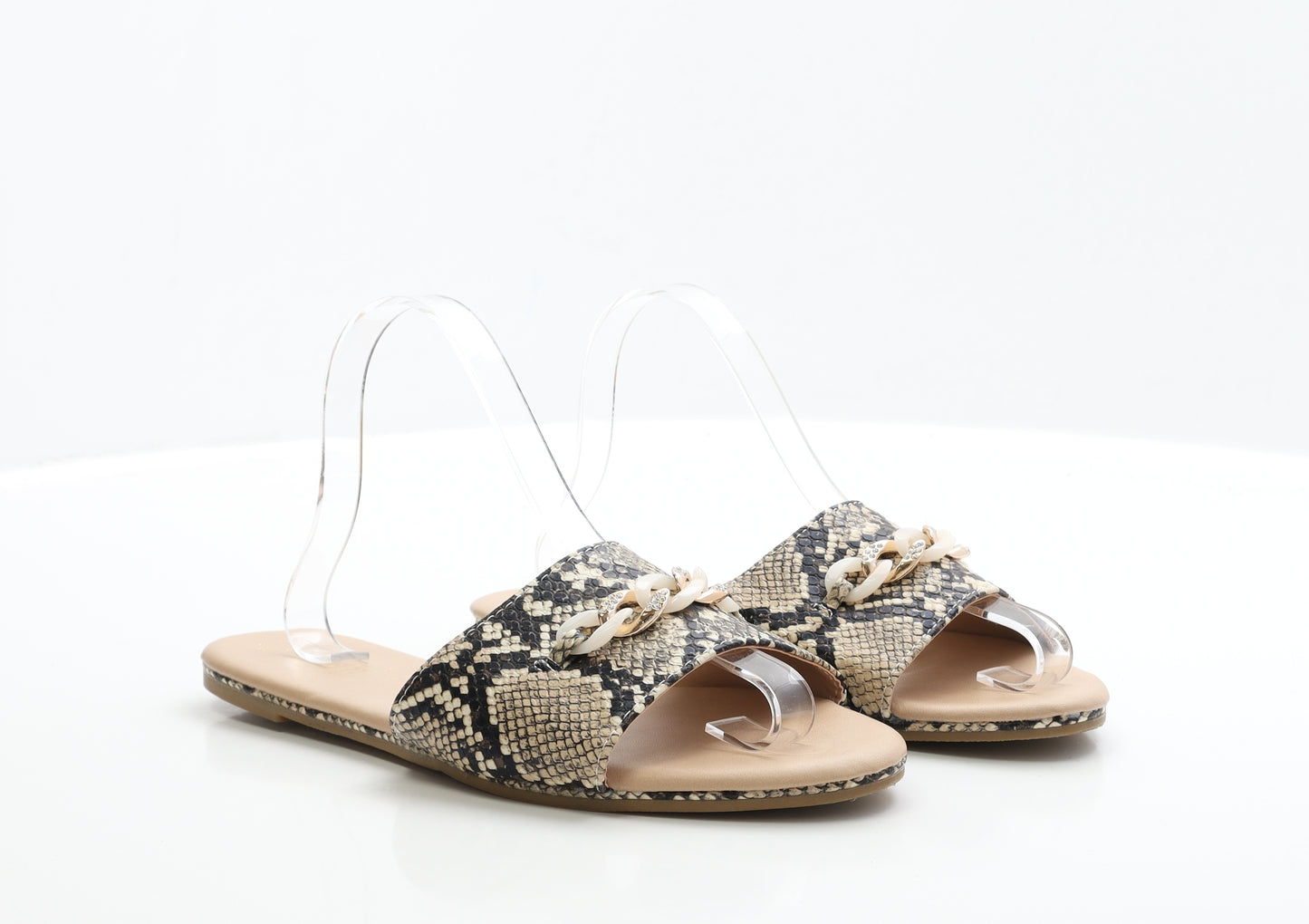 Primark Womens Brown Animal Print Polyester Slip On Flat UK 7 EUR 40 - Wide Fit